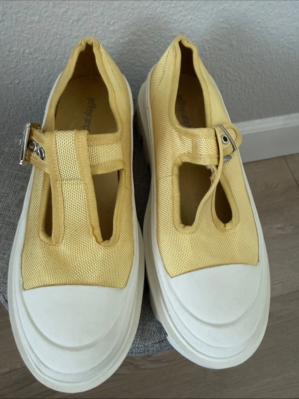 Jeffrey Campbell Yellow Marley Mary Jane Platform Chunk Lug Sole Buckle Shoe 10
